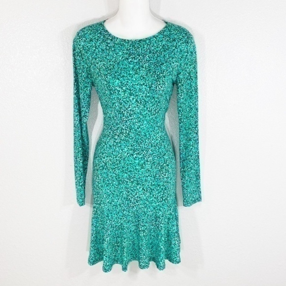 Michael Kors Green Printed Ruffle Hem Jersey Dress - image 2